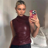 Red PU Leather Sleeveless Top