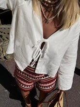 White Long Sleeve Tie Up Top