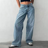 Blue Low Waist Wide Leg Jeans