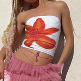 Orange Flower On White Tube Top - Boulve Boutique