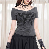 Vintage Gray Butterfly Top - Boulve Boutique