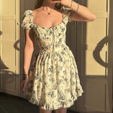 White and Blue Flower Dress - Boulve Boutique