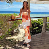 White Dress With Orange Flowers - Boulve Boutique
