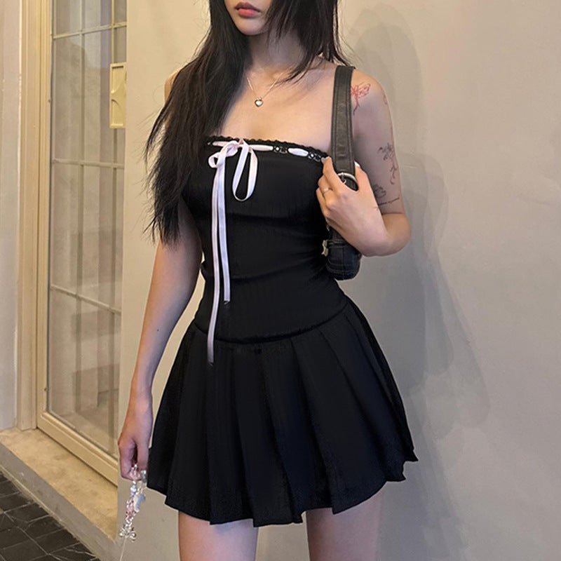 Black Mini Dress With Bow - Boulve Boutique