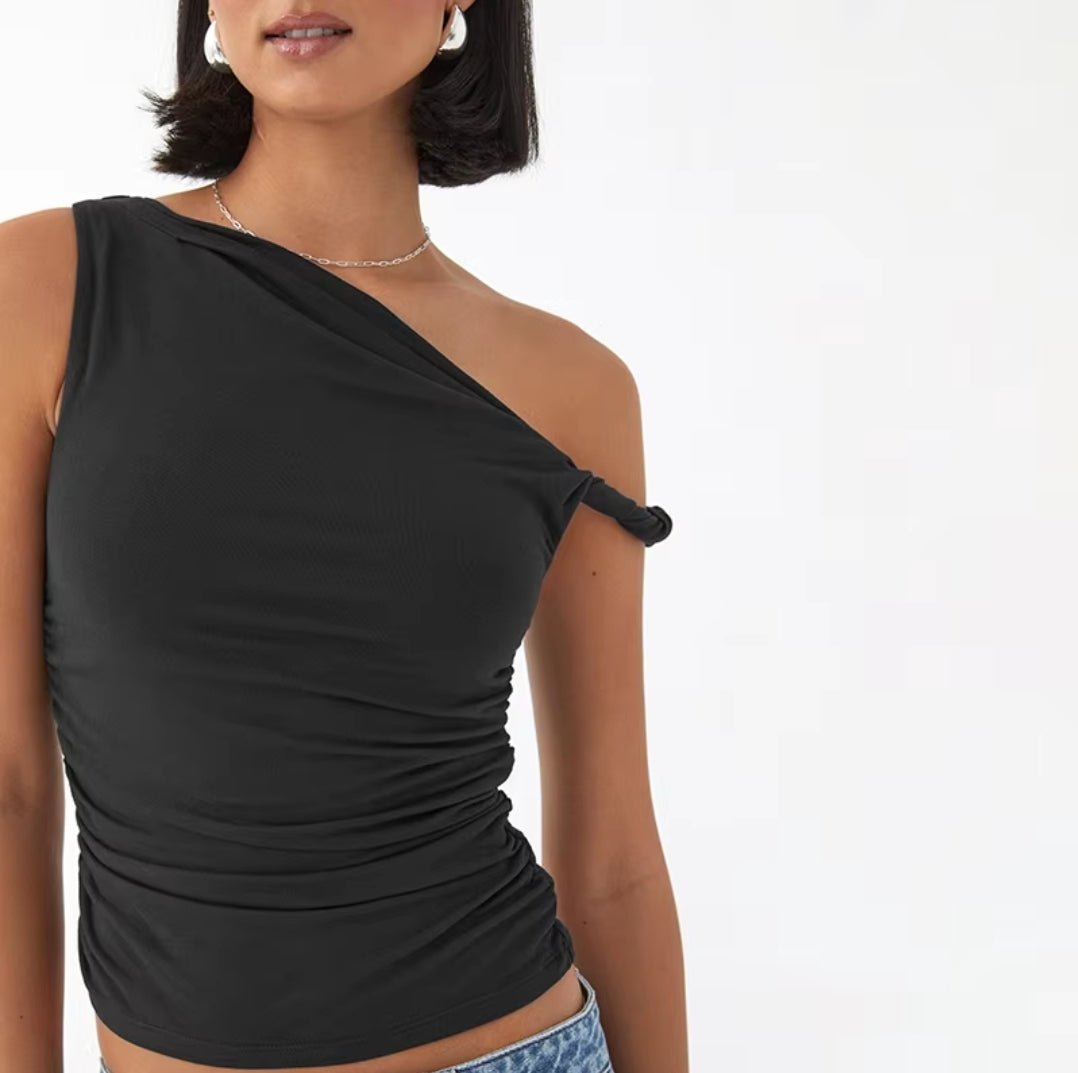 Black One Shoulder Crop Top - Boulve Boutique