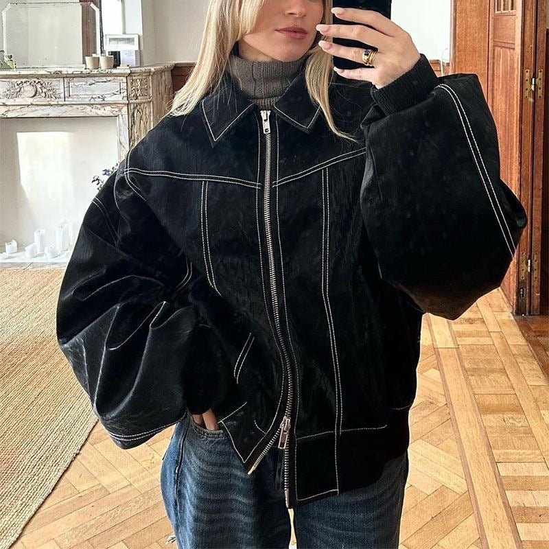 Black Oversized Y2K Jacket - Boulve Boutique