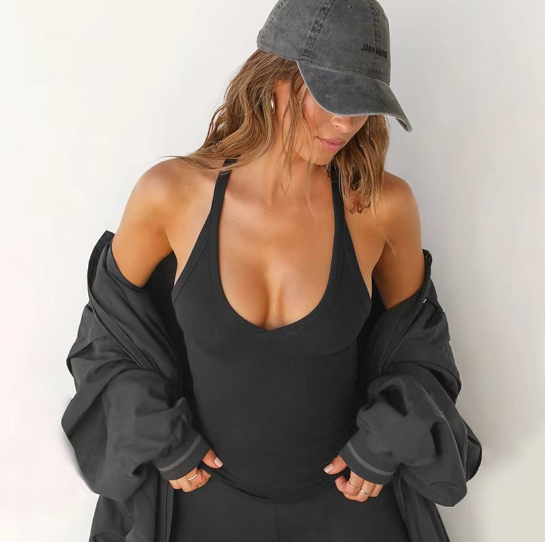 Black V Neck Ribbed Tank - Boulve Boutique