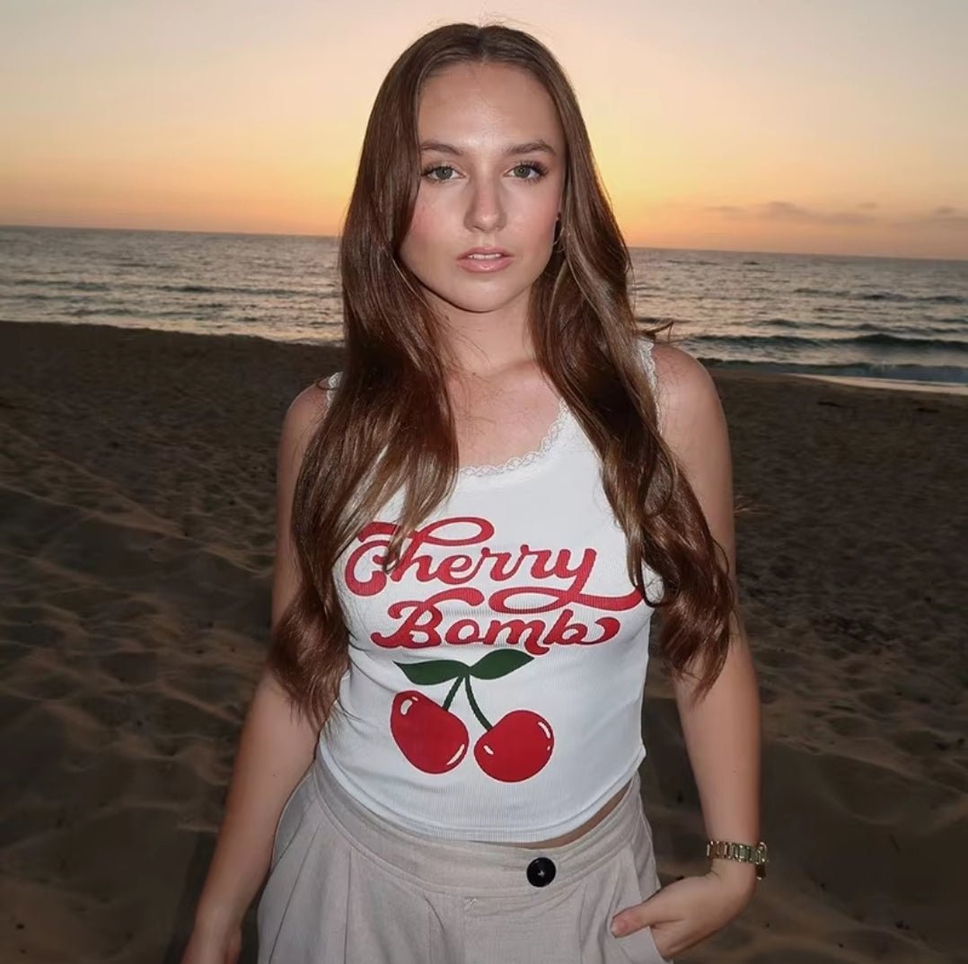 Cherry Bomb White Tank Top - Boulve Boutique