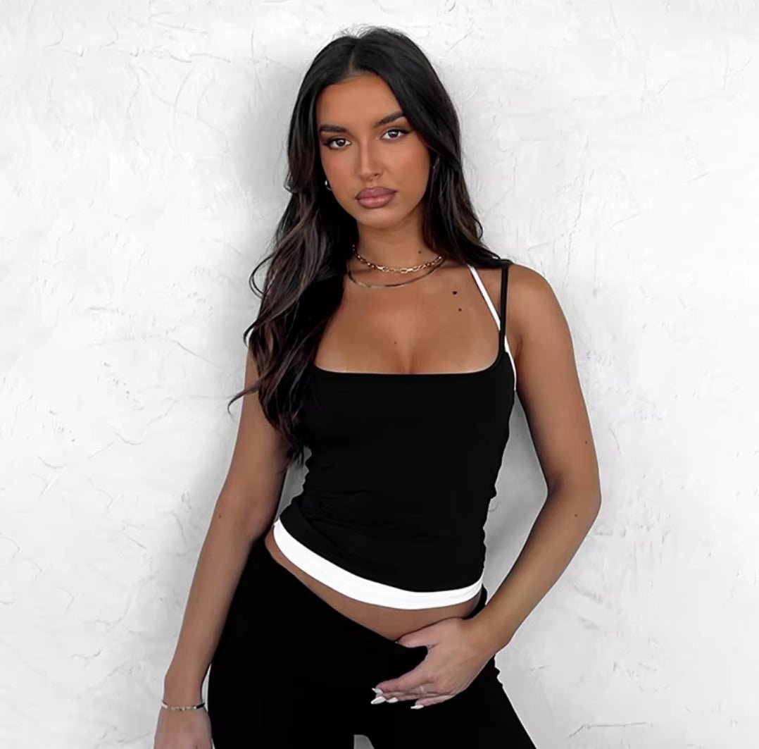 Fake Two Piece Black Top - Boulve Boutique