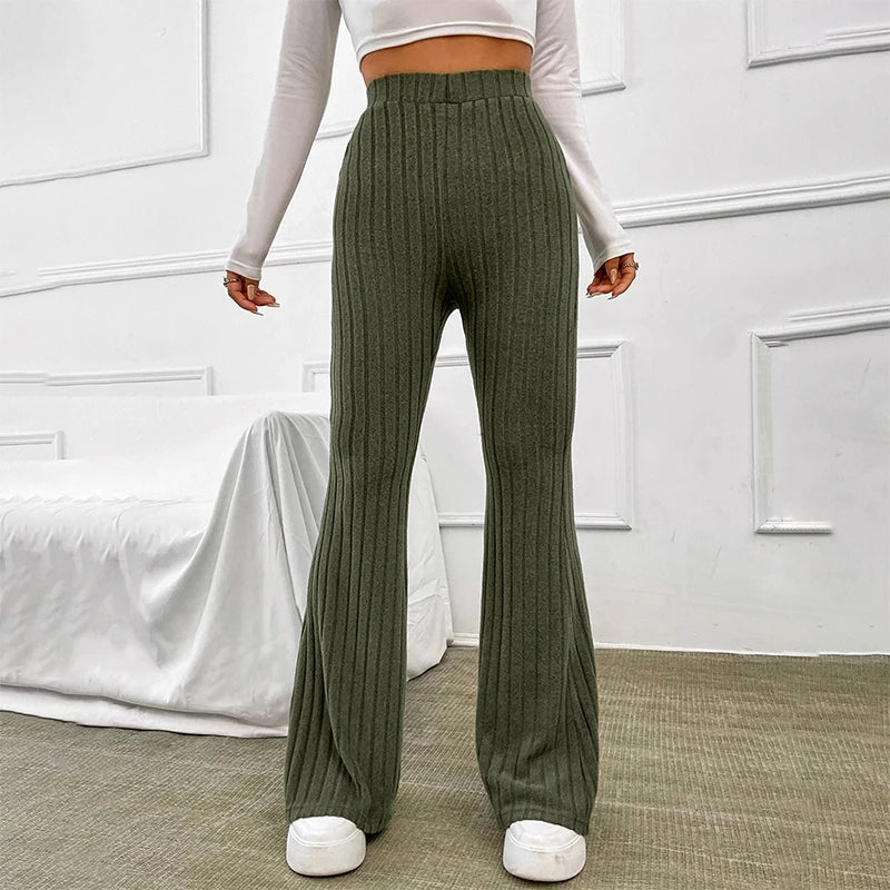 Khaki Knitted Wide Leg Pants - Boulve Boutique