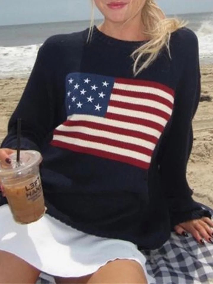 Navy Blue USA Sweater - Boulve Boutique