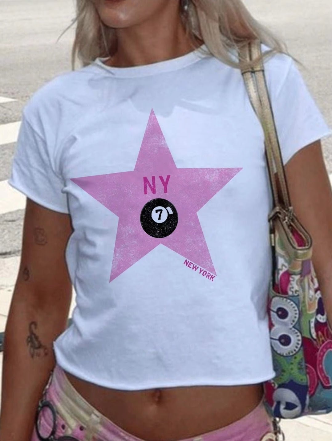 New York White Top With Star And Pool Ball - Boulve Boutique