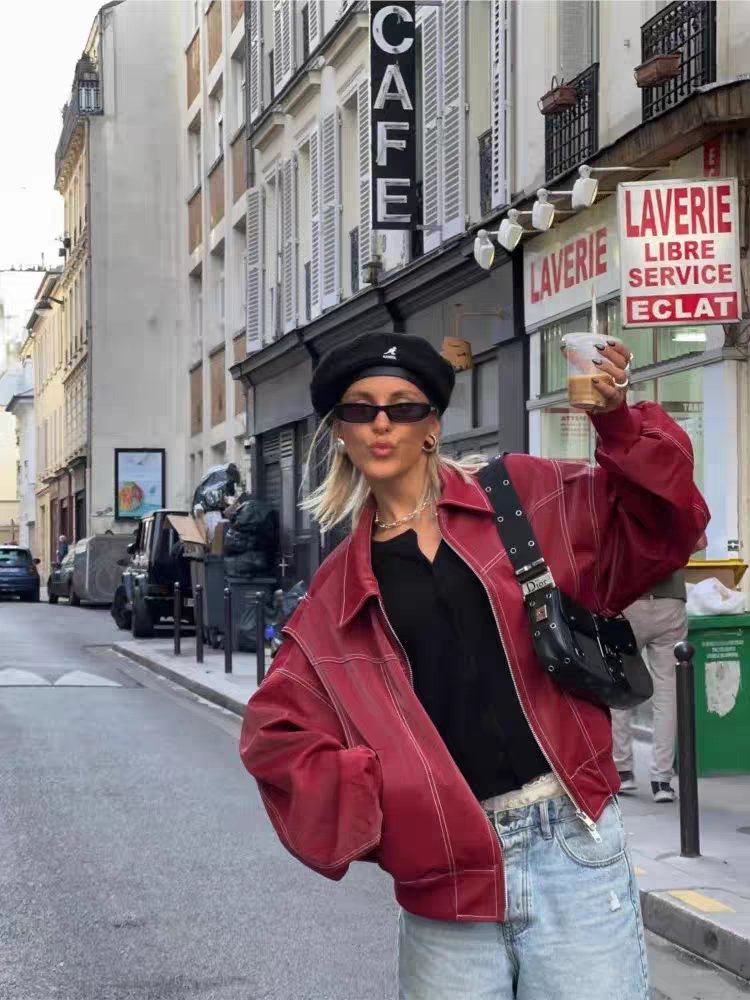 Red Oversized Y2K Jacket - Boulve Boutique