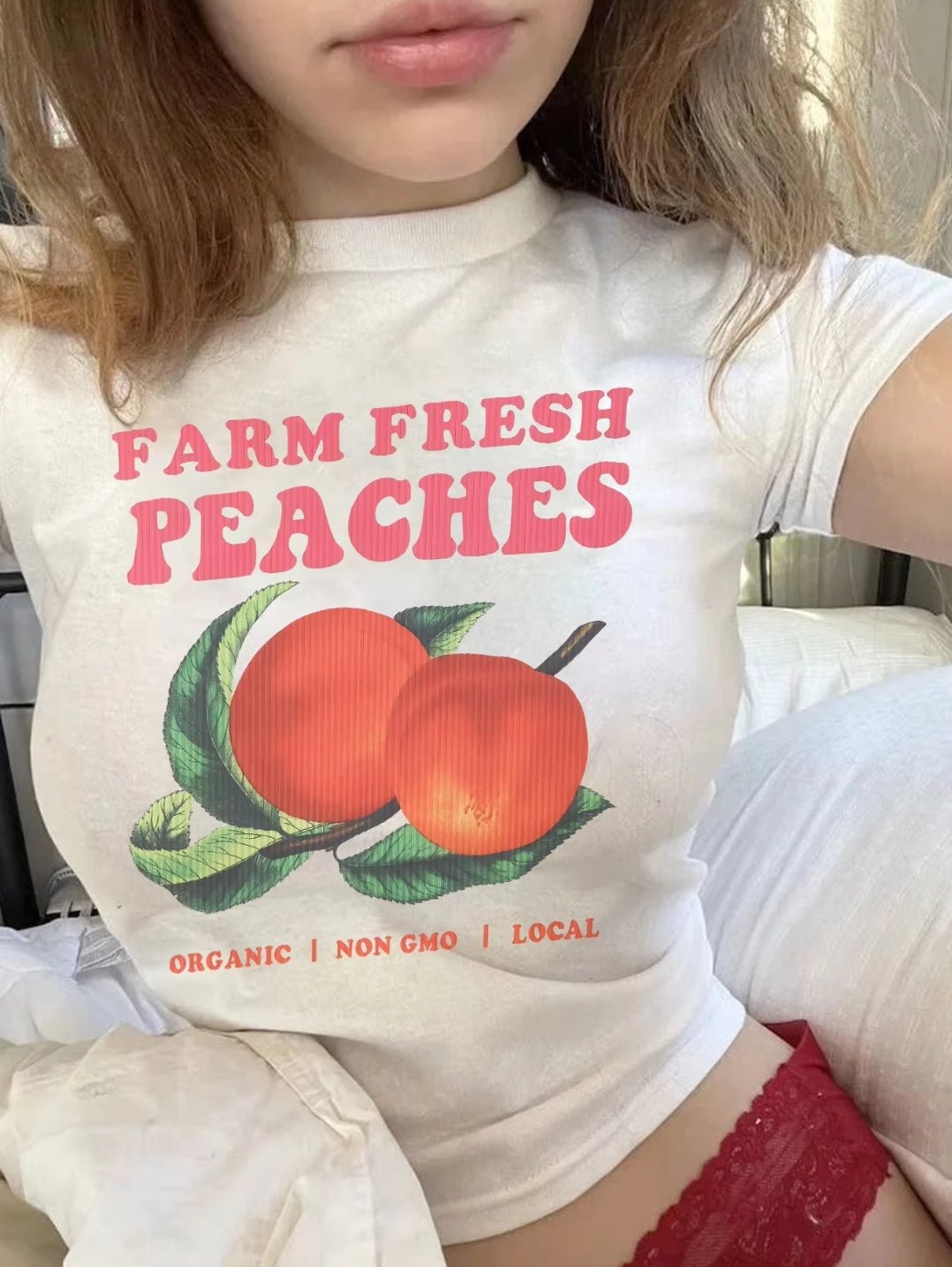 White "Farm Freash Peaches" Top - Boulve Boutique