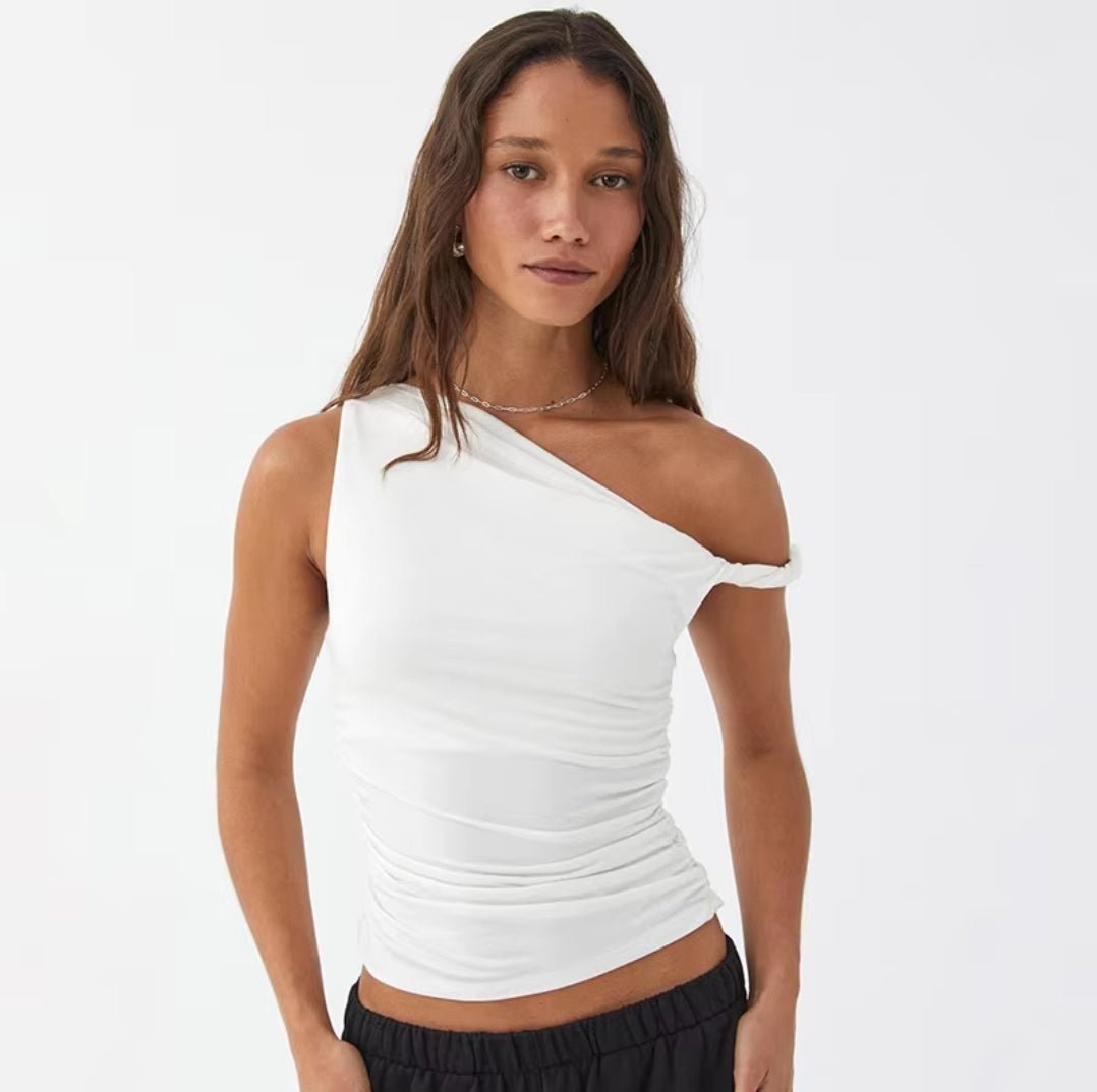 White One Shoulder Crop Top - Boulve Boutique