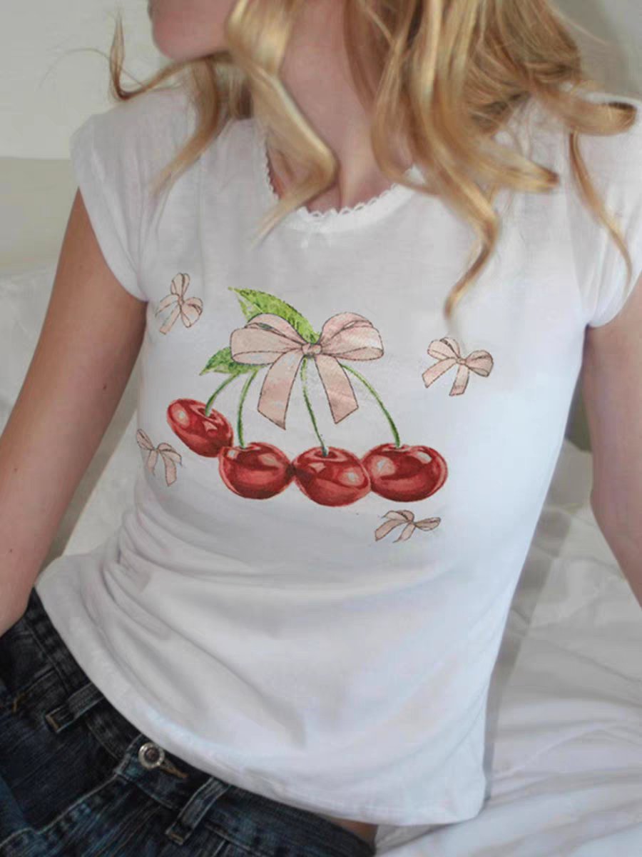 White Top With Cherries and Bows - Boulve Boutique