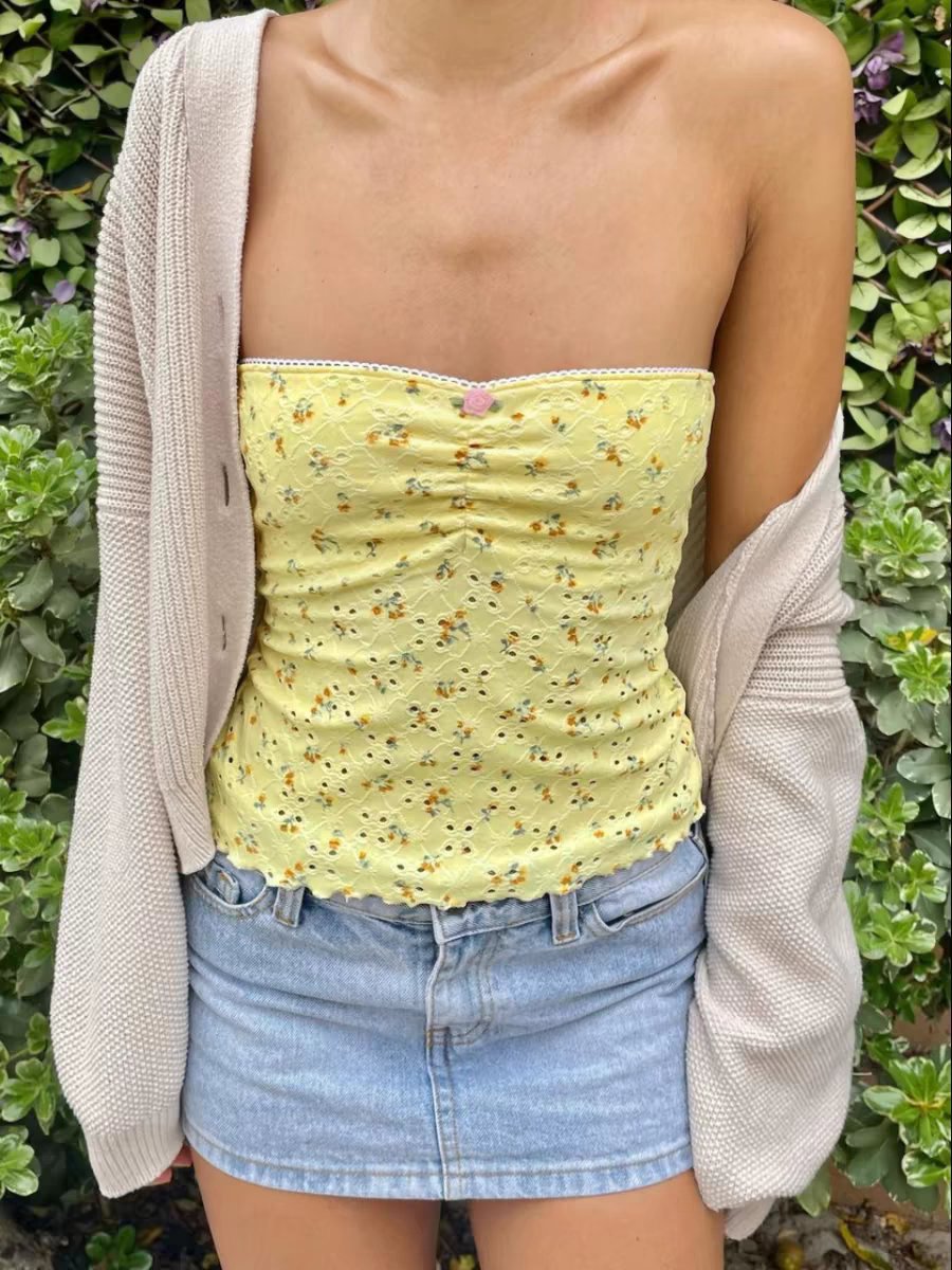 Yellow Flower Bandeau Top - Boulve Boutique